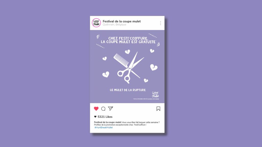 Campagne de promotion pour une coupe mulet gratuite sur Instagram